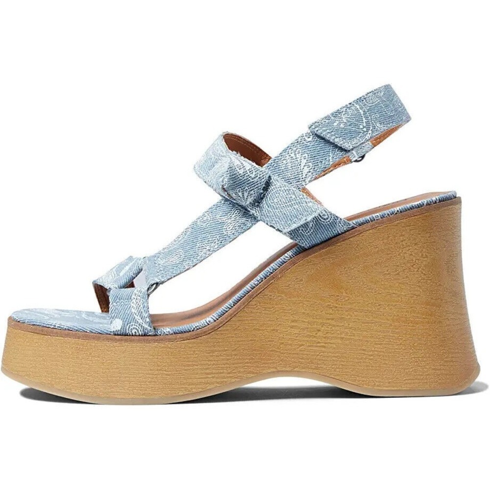 Lucky Brand Demmia Platform Wedge Sandal Acid Denim Blue Women's Size 8 - Picture 5 of 12